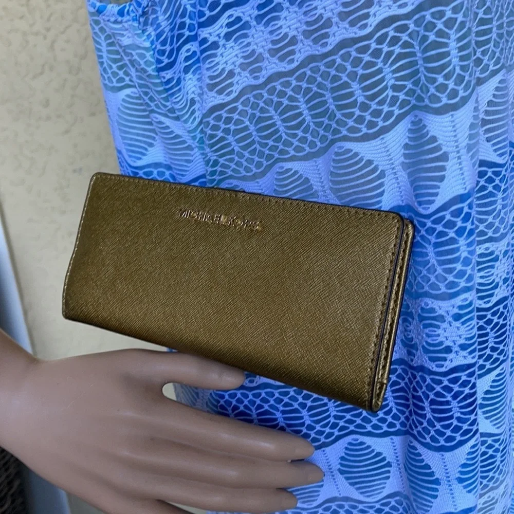 Michael Kors Medium Flat Slim Bifold Wallet Old Gold Leather